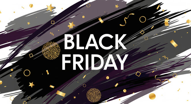 Black Friday Celebration A Festive Design with Elegant Brushstrokes and Sparkling Confetti for Promotional Events