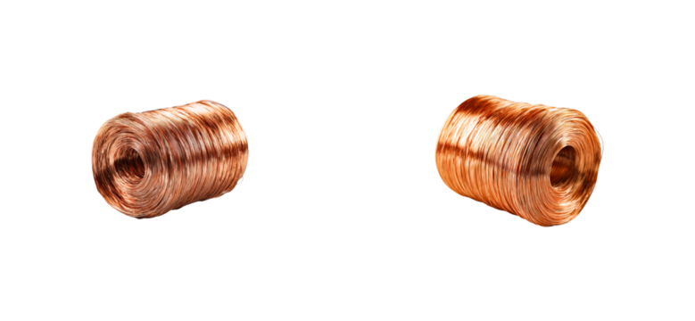 Copper Wire Spools Isolated on Black Background