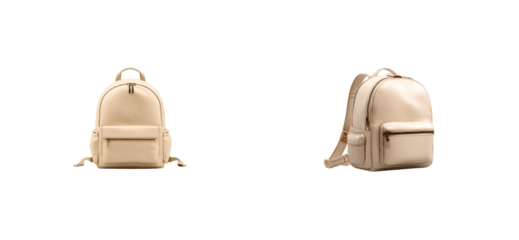 Light Beige Leather Backpack Front and Side Views