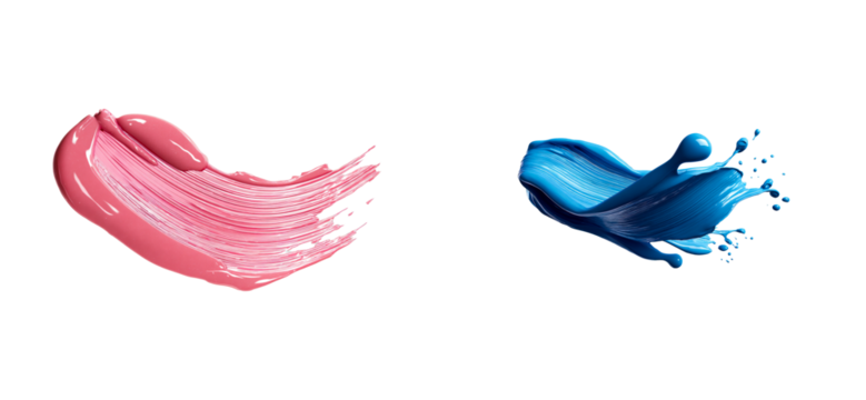 Pink and blue paint strokes with splashes on black - Powered by Adobe