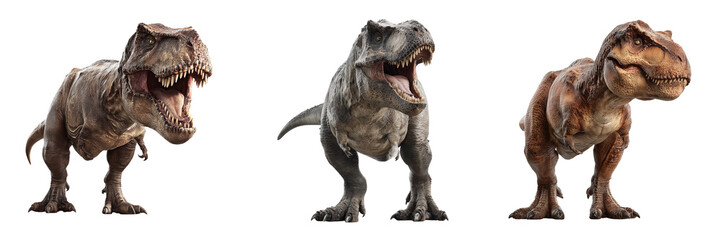 Fototapeta premium Set of Acrocanthosaurus in profile, standing on white seamless background, realistic skin details, naturalistic lighting, high-quality on transparent png background. Ai generated