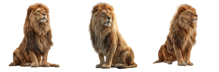 Set of Full-body lion sitting on a white seamless background, studio photo, realistic details on transparent png background. Ai generated