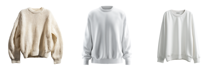 Set of Plain white sweatshirt mockup, front perspective on transparent png background. Ai generated