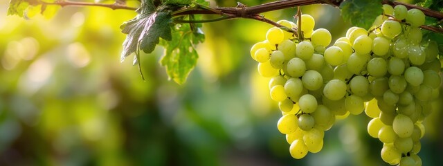 Sun-kissed Green Grapes Hanging Heavy on the Vine: a promise of harvest.