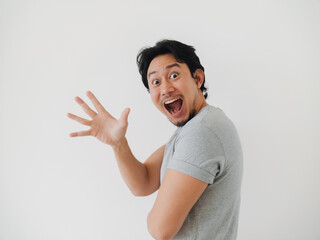 Fototapeta premium A Joyful Man Energetically Waving in a Bright and Inviting Environment Filled with Cheer