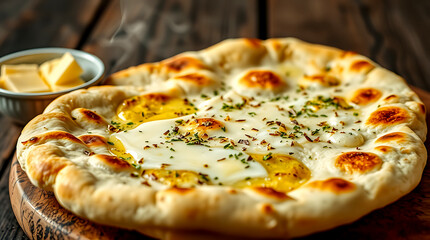 Close-up of freshly baked Indian garlic butter naan.