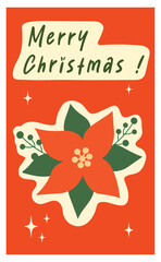 Merry Christmas Poinsettia Card, Vector Illustration