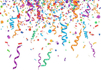 Naklejka premium Colorful confetti and streamers falling down isolated on transparent background