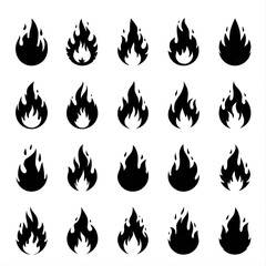 Black Flame Icon Set. Collection of Stylized Fire Silhouettes. Victor illustration eps10