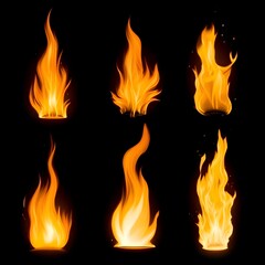 Black Flame Icon Set. Collection of Stylized Fire Silhouettes. Victor illustration eps10