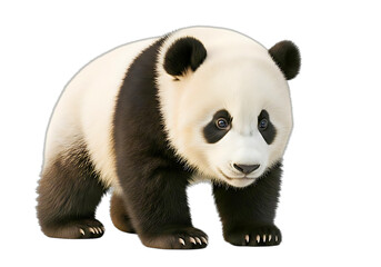 A giant panda bear standing isolated on transparent background looking forward