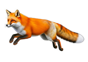 A red fox is captured midleap, isolated on transparent background, showcasing its agility