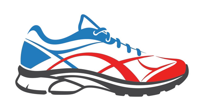 Modern running shoe with blue and red accents, ideal for fitness promotions