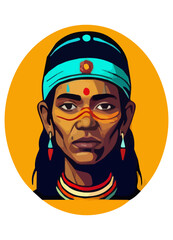Commanding Figure Vector Art – Tribal Man with Large Moustache, Blue Turban, and Gold Rings
