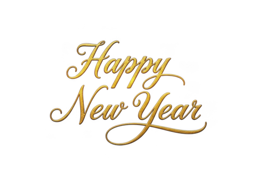 Elegant golden script happy new year text isolated on transparent background