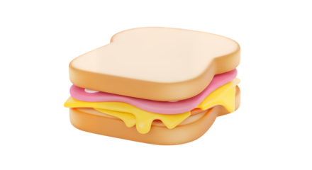 3d illustration of delicious sandwich with ham and cheese isolated on transparent background
