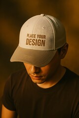 High quality realistic baseball cap mockup with soft studio lighting, perfect for showcasing modern branding or logo designs.
