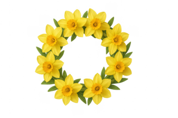 Yellow daffodil spring floral wreath transparent background