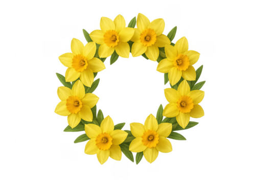 Yellow daffodil spring floral wreath transparent background
