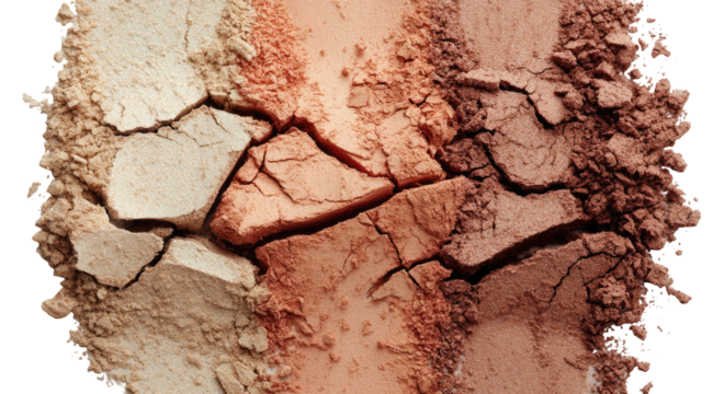 Crushed eyeshadow or blush powder, three colors, cracked texture