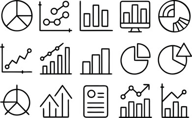 Business data visualization charts and graphs icon collection