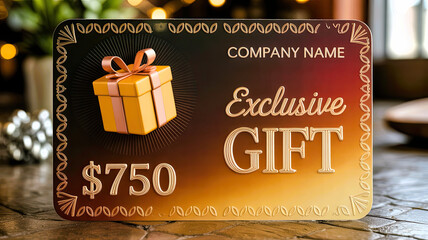 Gift card with present on gold-brown gradient background premium gift-