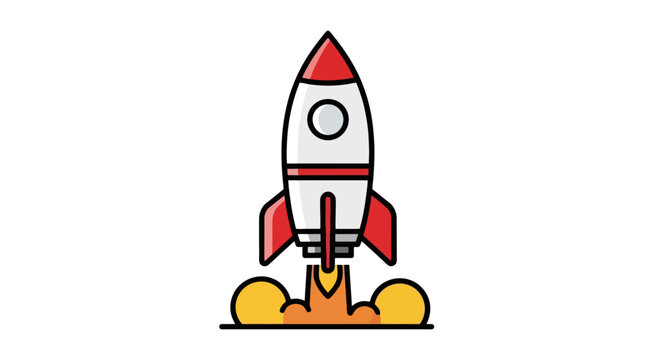 Illustration of a rocket ship taking off, symbolizing launch, success, progress, and future endeavors with a modern design