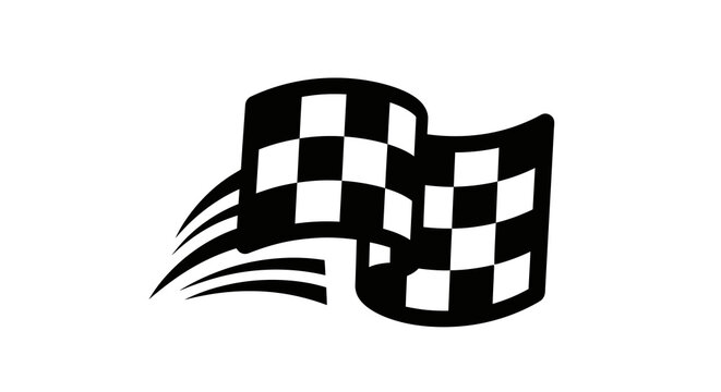 Dynamic black and white vector illustration of a waving checkered flag, a universal symbol for the finish line, victory, and successful completion in racing