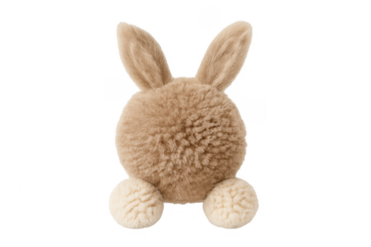 Fluffy brown bunny toy back view on transparent background - Powered by Adobe