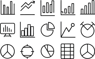 Data analytics and business charts graphs icon set for reports