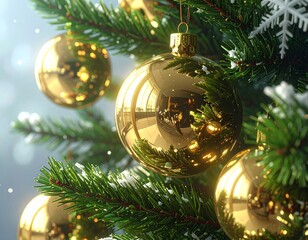 Realistic Close-Up of Decorated Christmas Tree with Ornaments and Lights — Festive Holiday Celebration Background