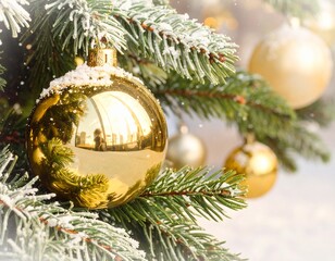 Realistic Close-Up of Decorated Christmas Tree with Ornaments and Lights — Festive Holiday Celebration Background