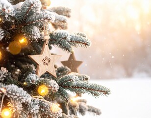 Realistic Close-Up of Decorated Christmas Tree with Ornaments and Lights — Festive Holiday Celebration Background