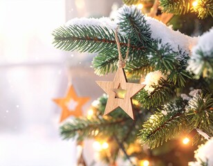 Realistic Close-Up of Decorated Christmas Tree with Ornaments and Lights — Festive Holiday Celebration Background