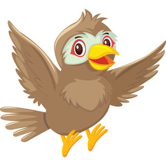 Brown Bird With Wide Wings And Open Beak Happy And Excited In Front Of A White Background With A Transparent Background