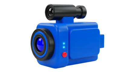 3d illustration of blue video camera isolated on transparent background, 3d render, recording device