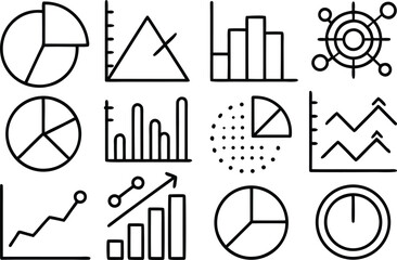 Data visualization charts and graphs line icons set for business analytics