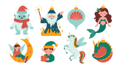 Whimsical Ornaments of Myth and Magic: A collection of enchanting ornaments featuring a diverse array of mythical creatures and symbols, each one a miniature portal to a world of fantasy and wonder.