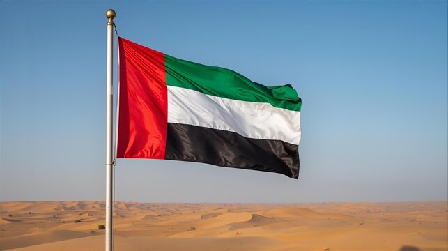 united arab emirates flag fluttering in clear blue sky - Powered by Adobe