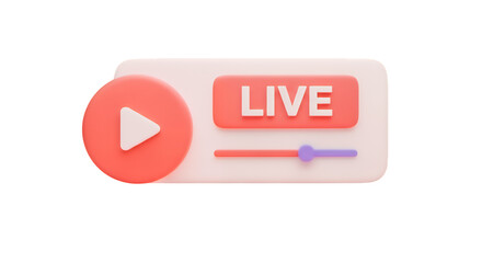 3d illustration of live stream button isolated on transparent background, broadcasting and streaming