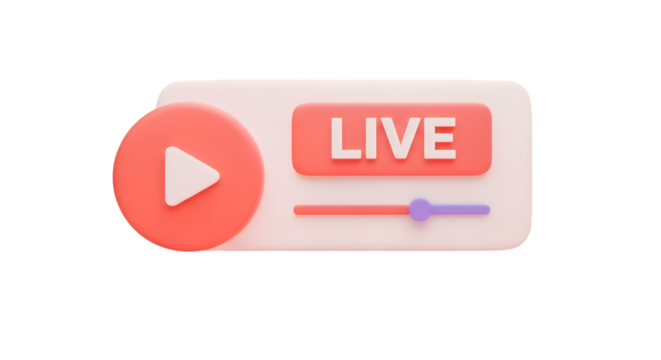 3d illustration of live stream button isolated on transparent background, broadcasting and streaming