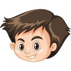 Close Up Portrait of a Smiling Young Boy with Brown Hair and Expressive Eyes Isolated on a White Background