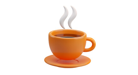 Obraz premium 3d illustration of orange cup of hot coffee with steam isolated on transparent background