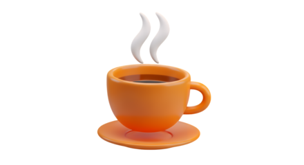 3d illustration of orange cup of hot coffee with steam isolated on transparent background