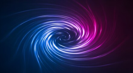 Abstract swirling vortex of blue and pink neon light trails on a dark background