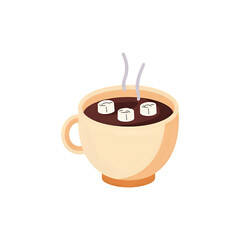 Warm mug of hot chocolate with marshmallows