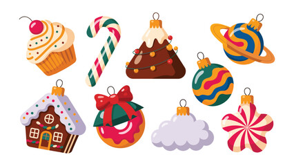 Festive Ornaments of Delight: A collection of delightful ornaments, from sweet treats to celestial bodies, are ready to enhance the spirit of the holiday, offering a whimsical touch of the season.