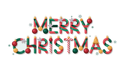 Festive Christmas Greeting: The words Merry Christmas crafted in a playful and charming way, with festive decorations for the special season and to spread the joy of the holiday.