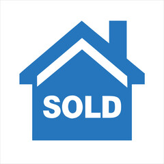 Real estate building silhouette with sold signboard,