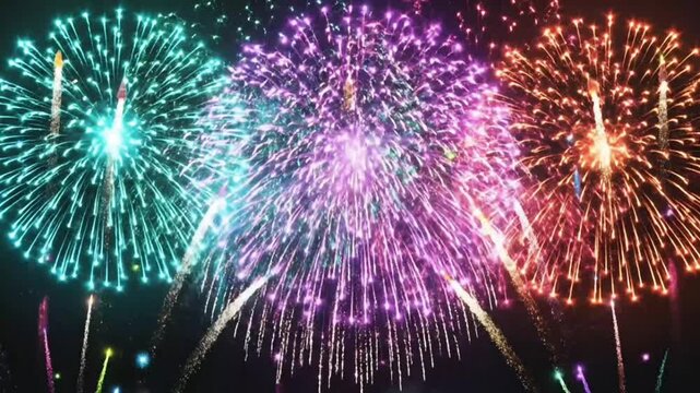 Happy New Years Eve 2026 Celebration Background With Highly Detailed Multicolored Fireworks Exploding Simultaneously In Night Sky Creating Vibrant Pattern And Spectacular Festival Display For Merry Ch